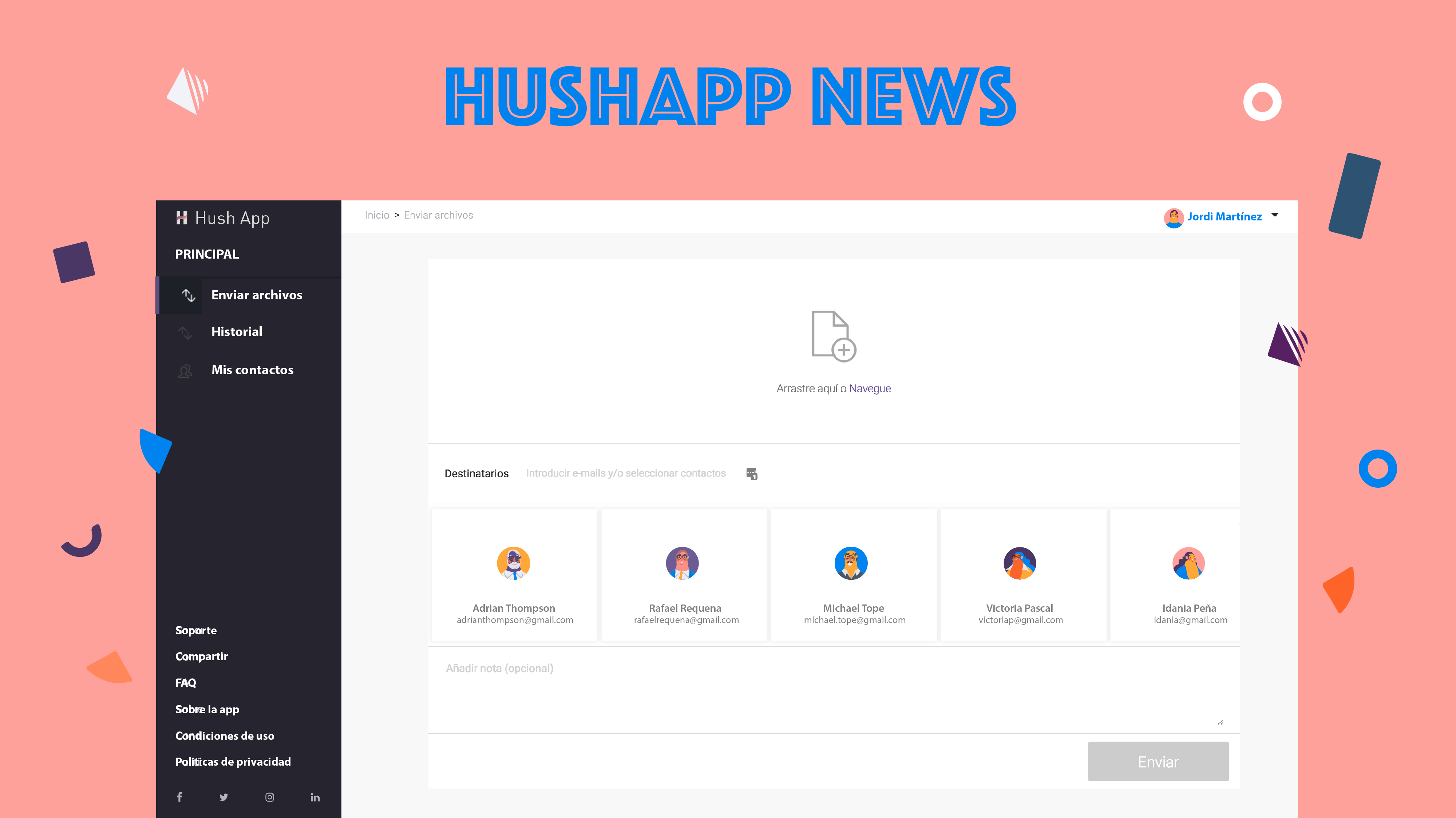 the new version of the HushApp web application